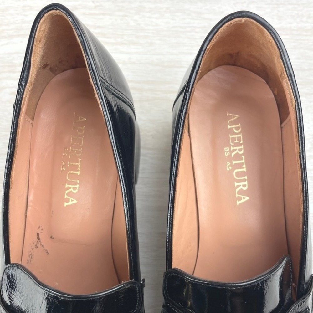 APERTURA Womens (8) Black Patent Leather Horsebit‎ Block Heel Loafer Classic - Picture 7 of 8